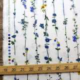 Kokka Retro Floral Vines - Typewriter Cotton Lawn - White Blue - 50cm