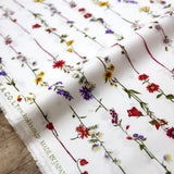 Kokka Retro Floral Vines - Typewriter Cotton Lawn - White Red - 50cm