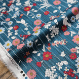 Kokka Retro Floral Vines - Cotton Sateen - Blue - 50cm