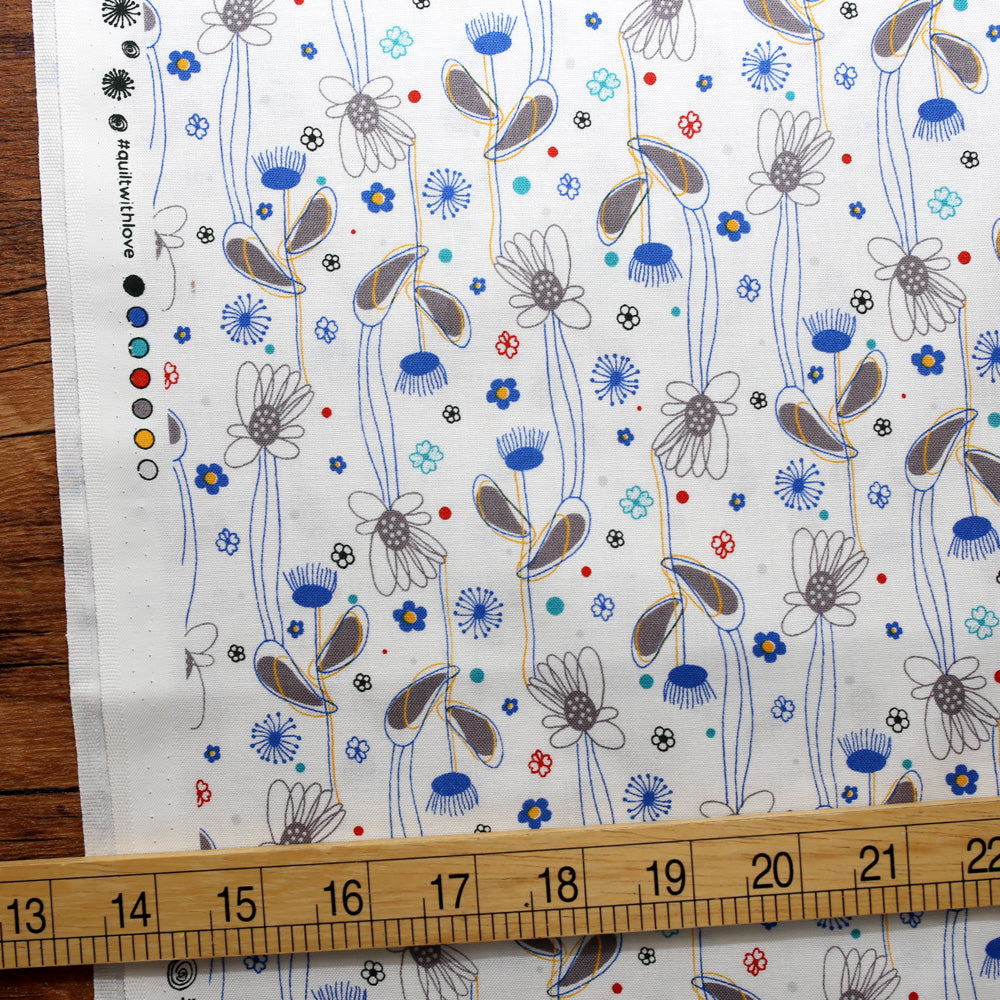 Remnant - Cotton + Steel Flower Doodles Floral Lines - Royal Blue - Cotton - 1.5 yard