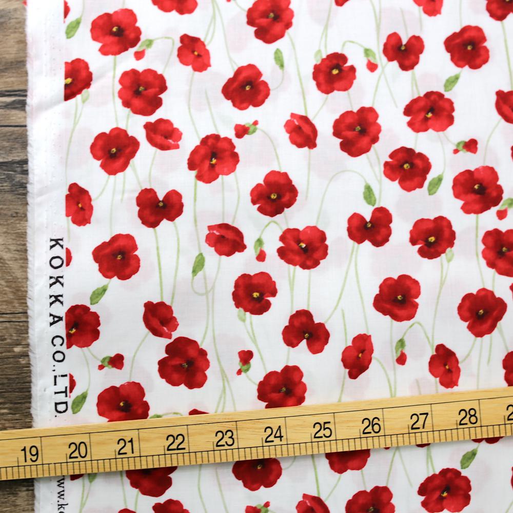 Remnant - Kokka Floral Organic Cotton Lawn - Red - 0.5m