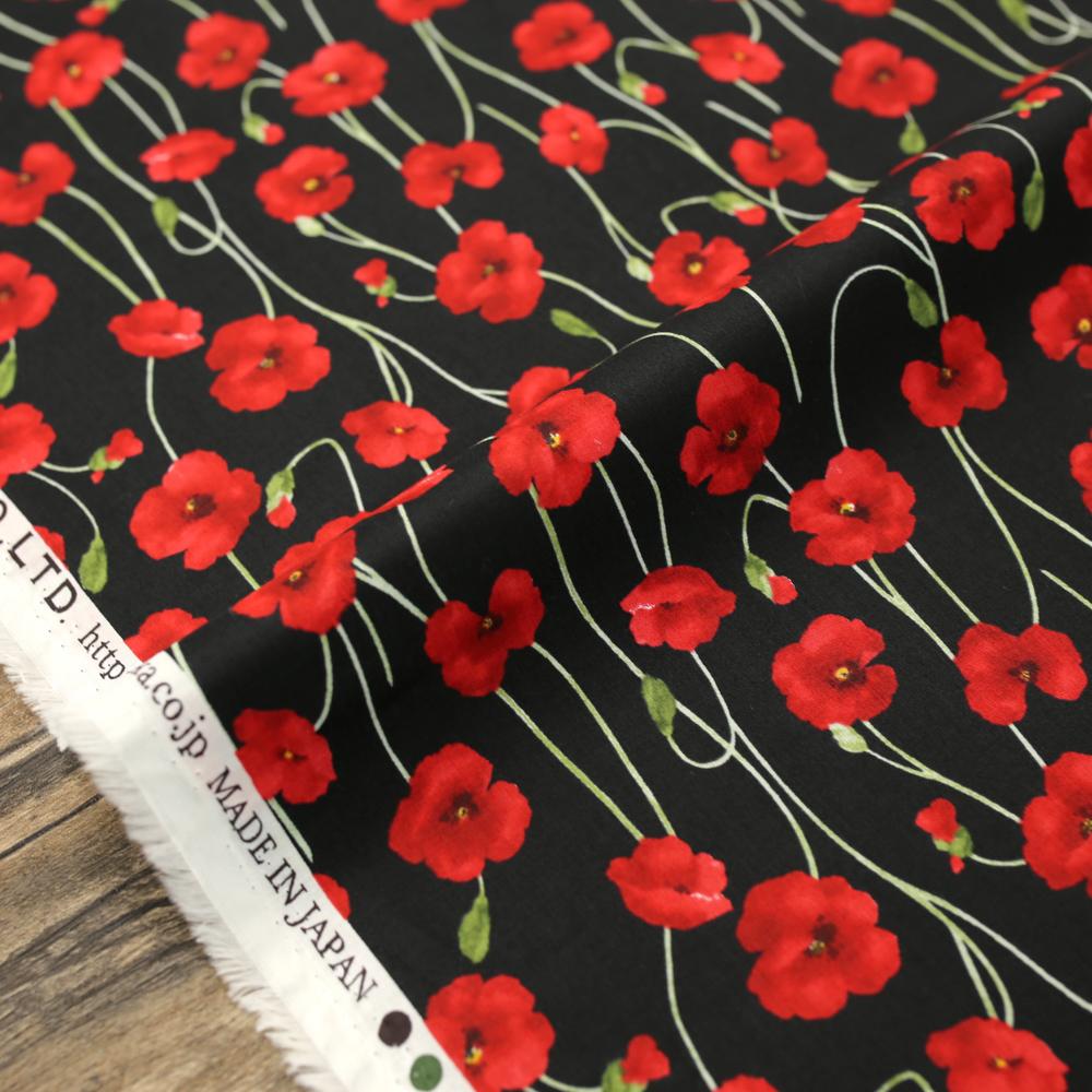 Kokka Floral Organic Cotton Lawn - Red Black - 50cm