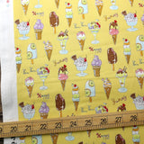 Kokka Yummy Fabric Ice Cream - Cotton Sheeting - Yellow - 50cm