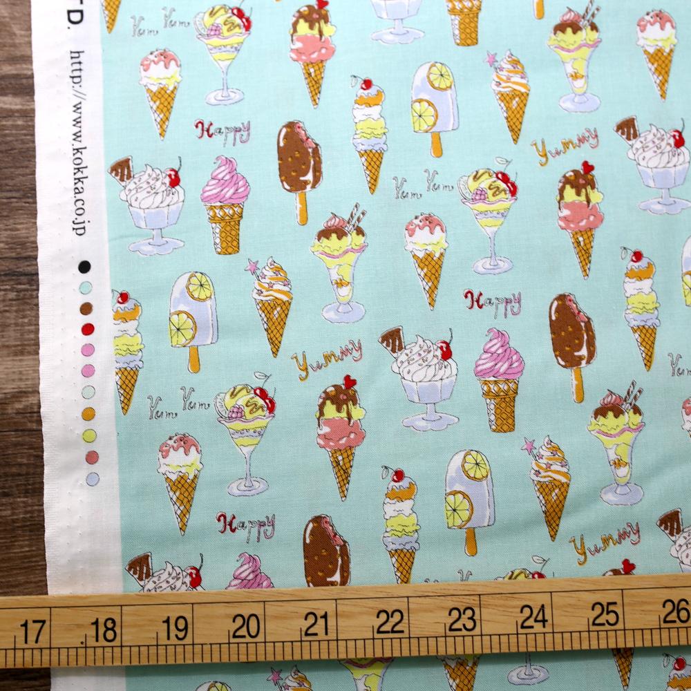 Kokka Yummy Fabric Ice Cream - Cotton Sheeting - Teal - 50cm
