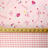 Sanrio Hello Kitty My Melody Border Print - Cotton Canvas Oxford  - Pink - 50cm