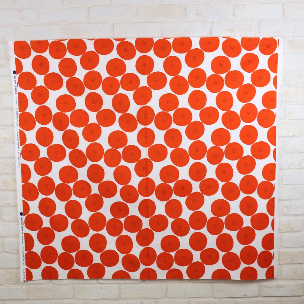 Kokka Muddy Works by Tomotake Anpan - Mortley Cross Soft Canvas - Beige Red - 50cm