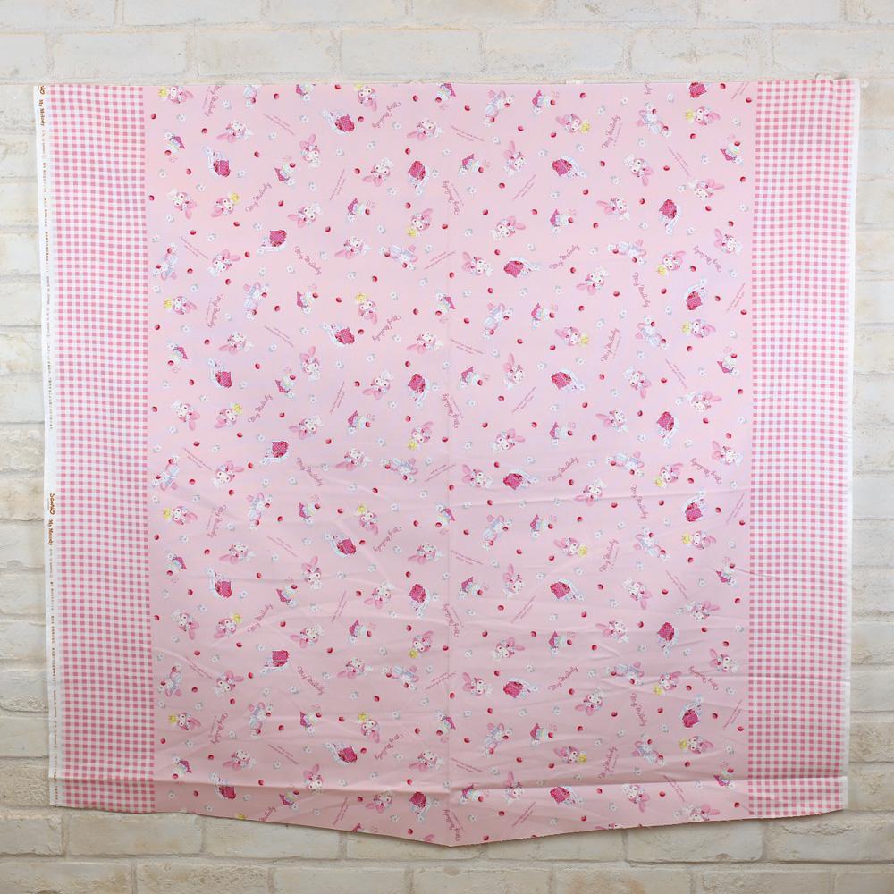 Sanrio Hello Kitty My Melody Border Print - Cotton Canvas Oxford  - Pink - 50cm