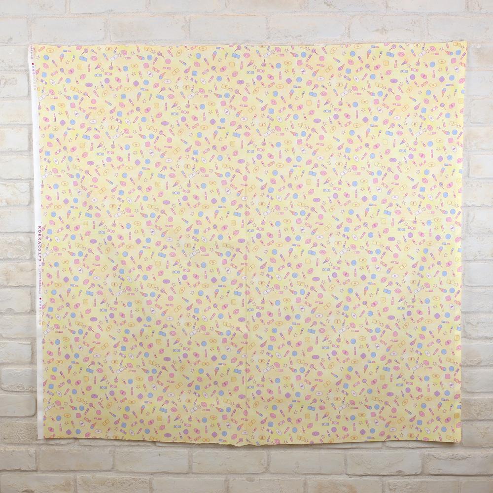 Kokka City Pop Girl Pastel Glitter - Cotton Sheeting - Yellow - 50cm