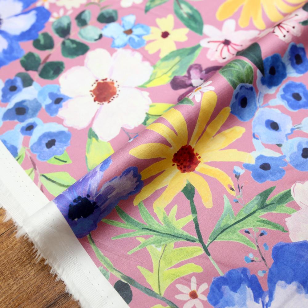 Nerida Hansen Miriam Sofroniou Watercolour Floral Pink - Cotton Sateen - 50cm