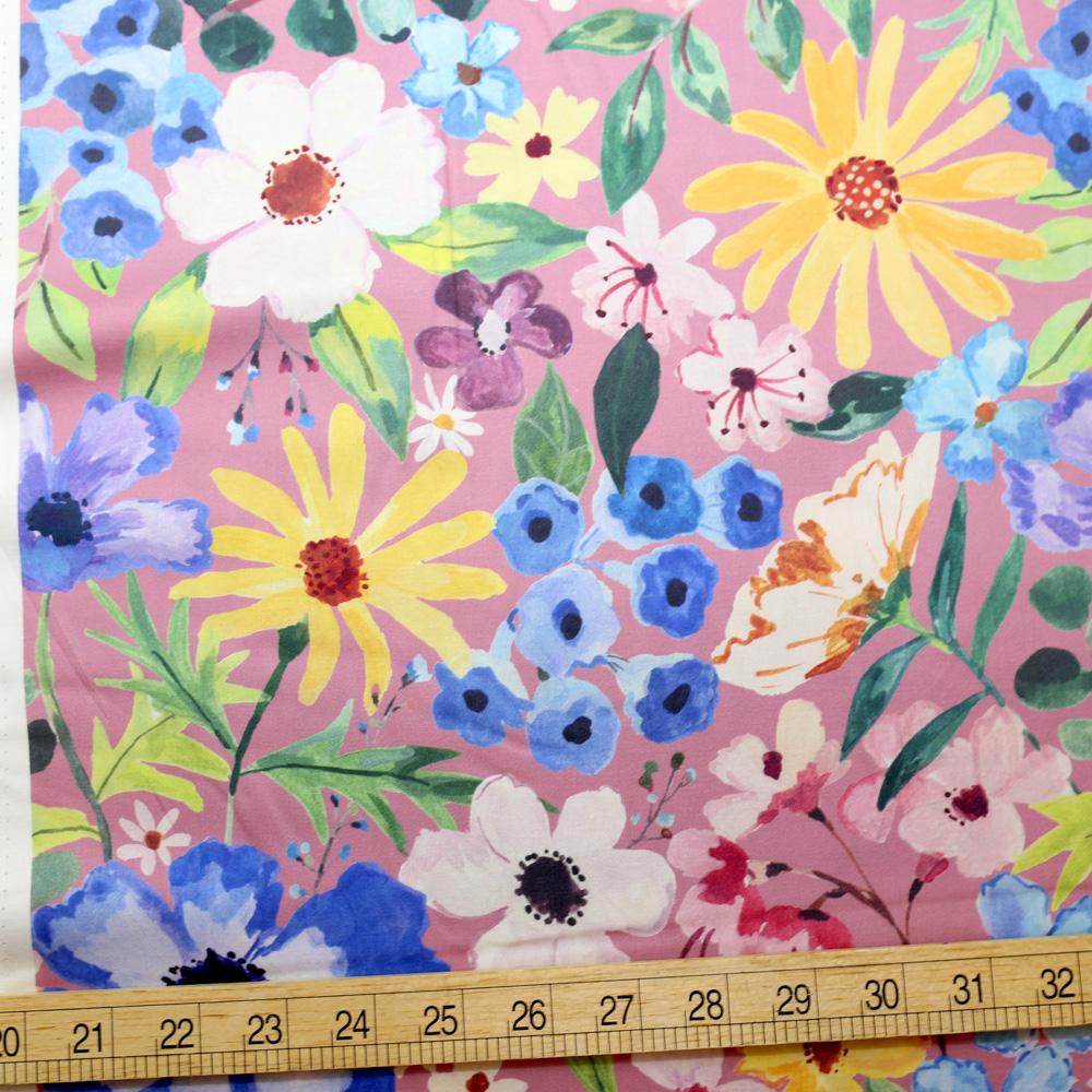 Nerida Hansen Miriam Sofroniou Watercolour Floral Pink - Cotton Sateen - 50cm