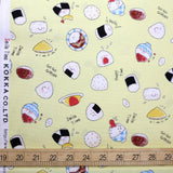 Kokka Smile Time Onigiri Sushi - Oxford Canvas - Yellow - 50cm