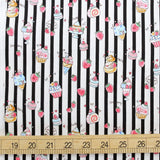 Kokka Smile Time Dessert Stripes - Oxford Canvas - Black - 50cm