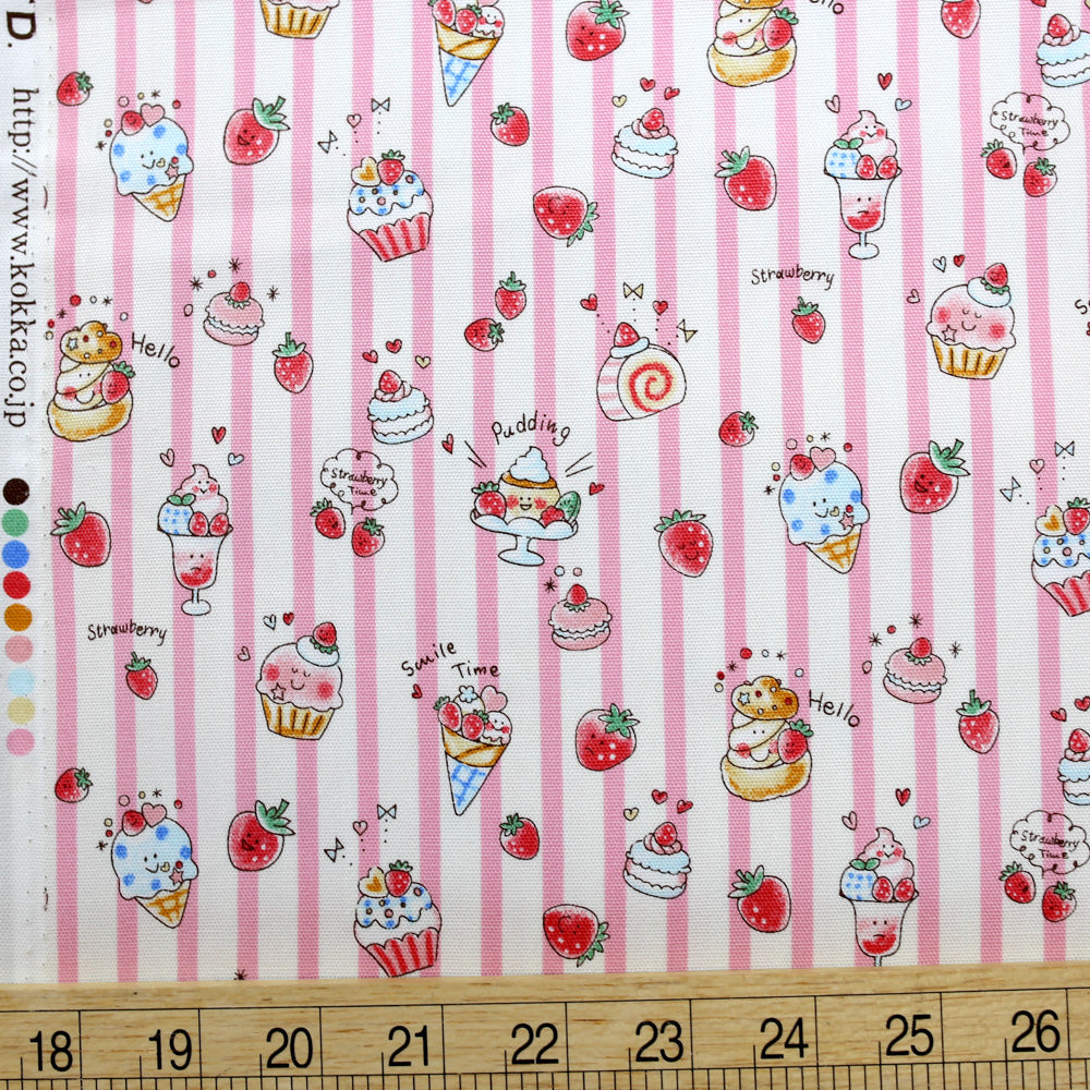 Kokka Smile Time Dessert Stripes - Oxford Canvas - Pink - 50cm