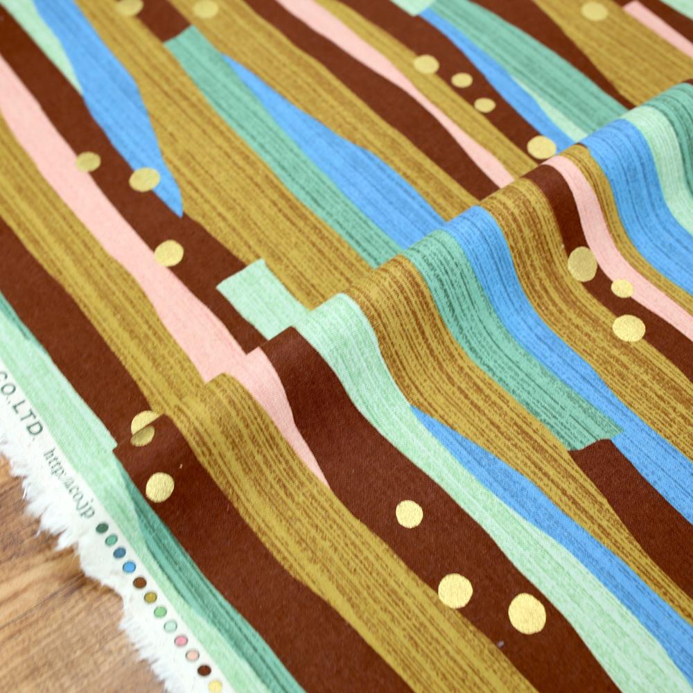 Kokka Stripes Metallic - Cotton Linen Canvas - Brown - 50cm