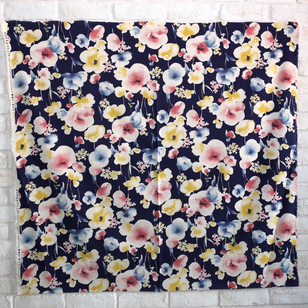 Kokka Natural Garden Floral - Cotton Sheeting - Navy - 50cm