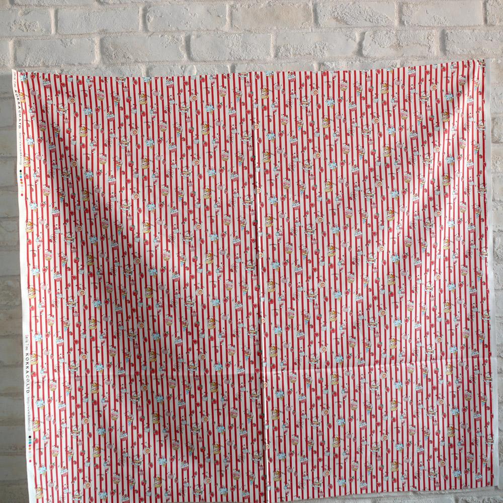 Kokka Smile Time Dessert Stripes - Oxford Canvas - Red - 50cm