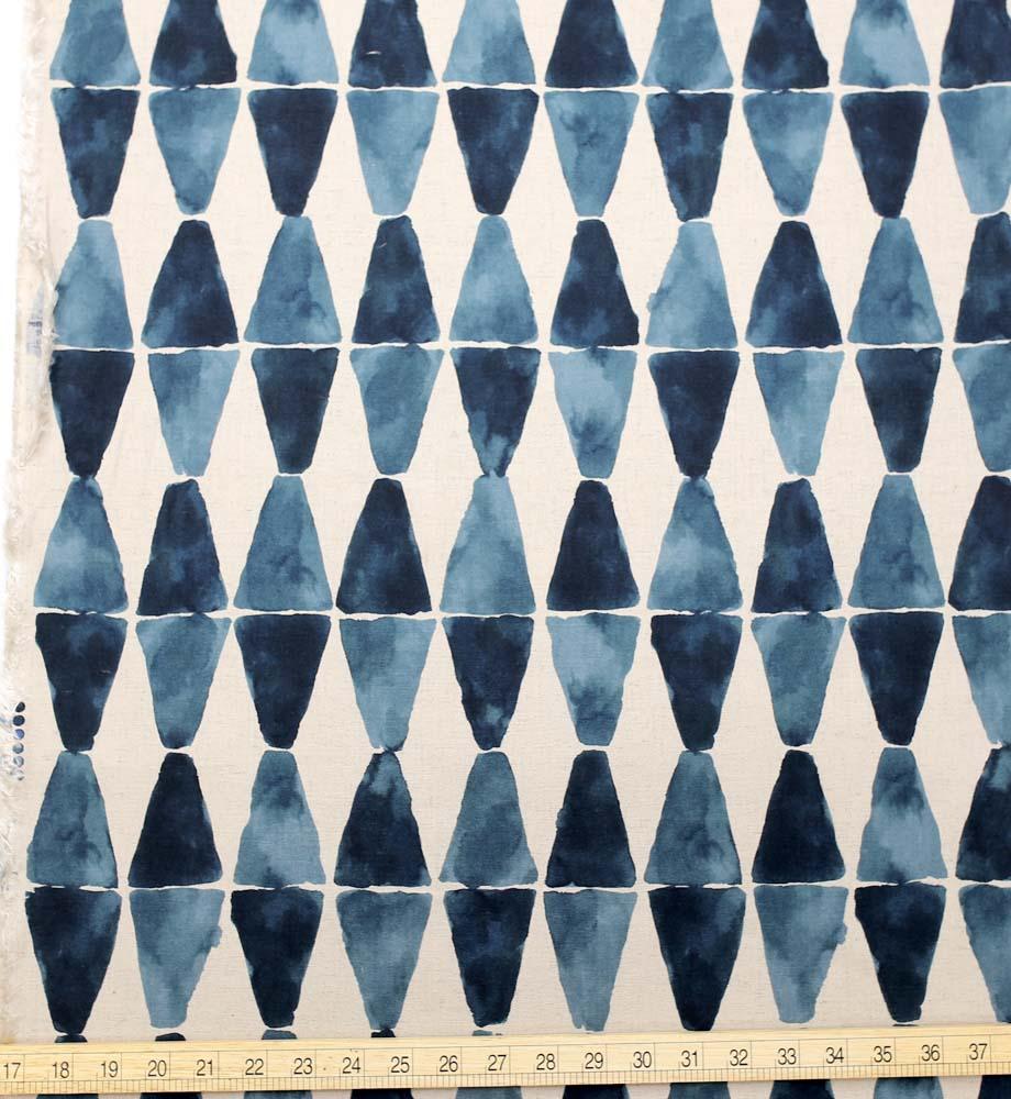 Kokka Painted Diamonds Rayon Linen - Blue - 50cm - Nekoneko Fabric