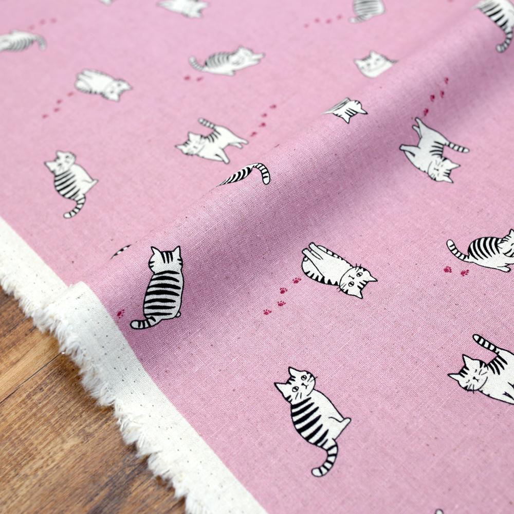 Hishiei Cats Cotton Linen Canvas  - Pink - 50cm