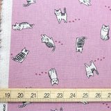 Hishiei Cats Cotton Linen Canvas  - Pink - 50cm