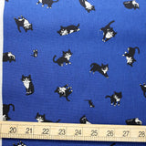 Hishiei Black Cats Cotton Linen Canvas  - Navy - 50cm