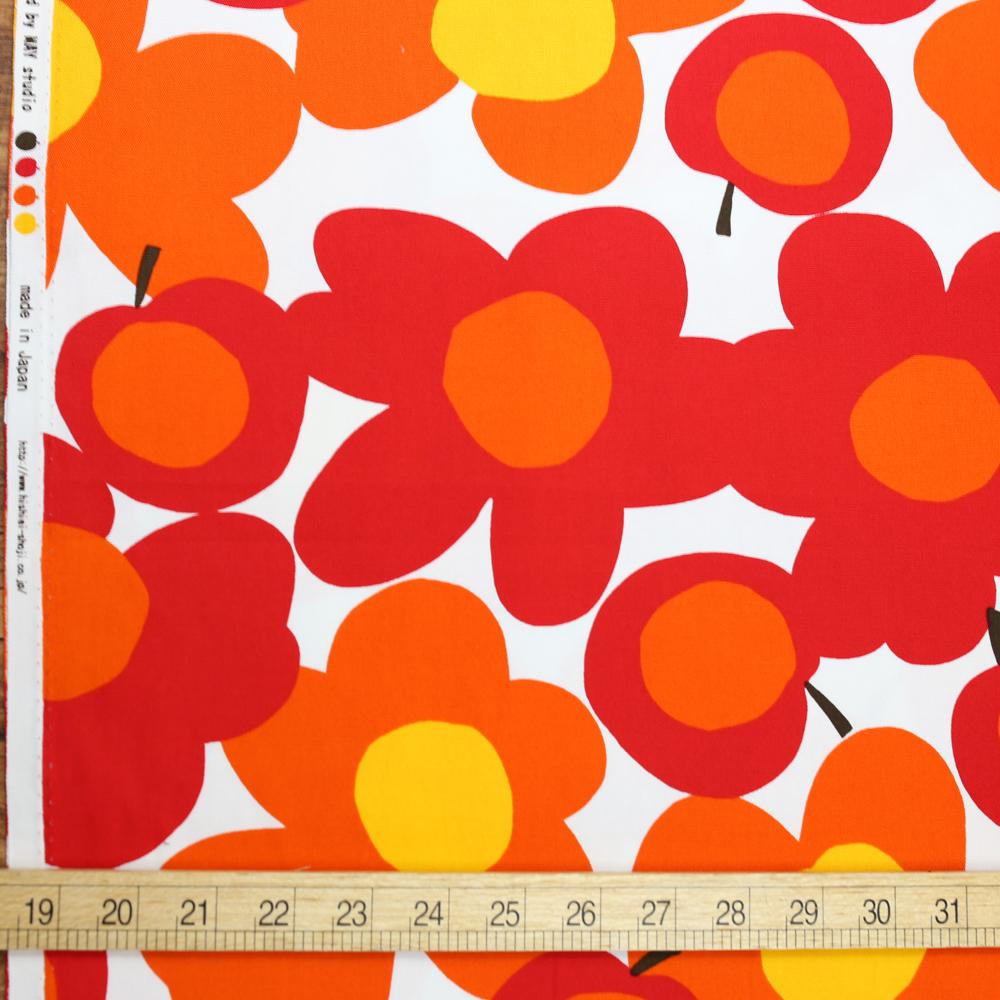 Hishiei Large Floral Fruit Cotton Canvas Oxford - Red Orange - 50cm