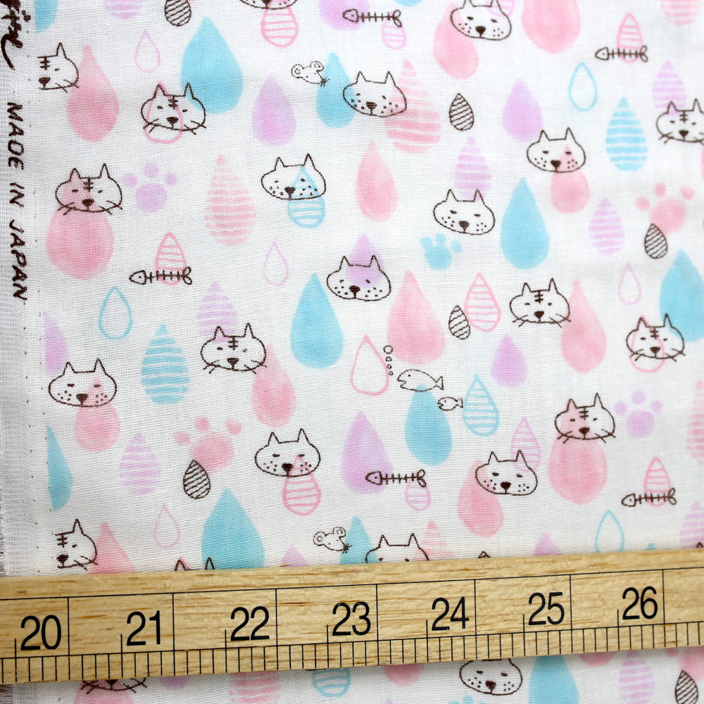 Kobayashi Cats Raindrop Double Gauze - Pink - 50cm
