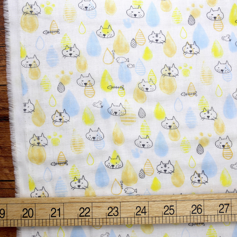 Kobayashi Cats Raindrop Double Gauze - Yellow - 50cm