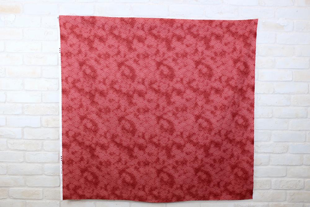 Hishiei Rustic Seigaiha Waves Cotton Sheeting - Red - 50cm