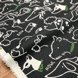Cosmo Dogs Collage - Cotton Linen Canvas - Charcoal - Fat Quarter