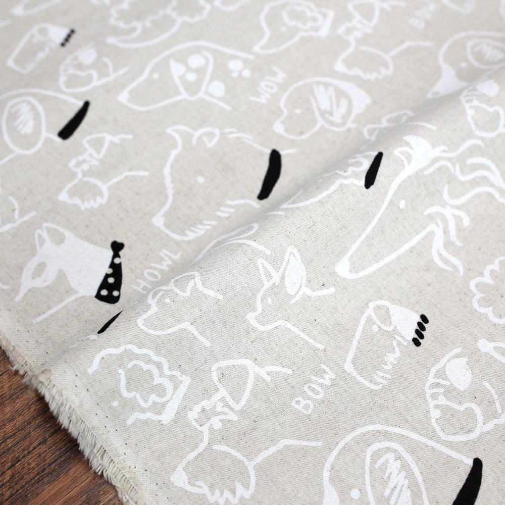 Cosmo Dogs Collage - Cotton Linen Canvas - Beige Mono - 50cm