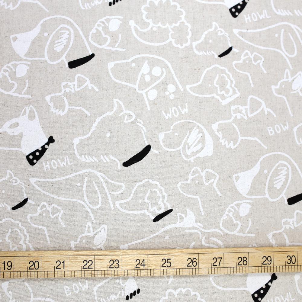 Cosmo Dogs Collage - Cotton Linen Canvas - Beige Mono - 50cm