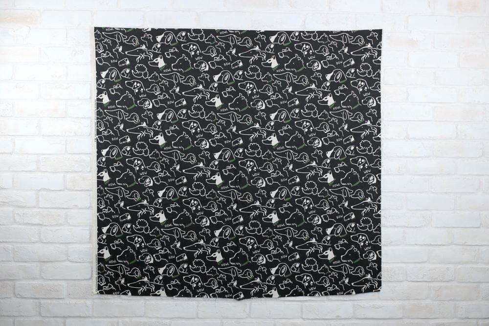 Cosmo Dogs Collage - Cotton Linen Canvas - Charcoal - Fat Quarter