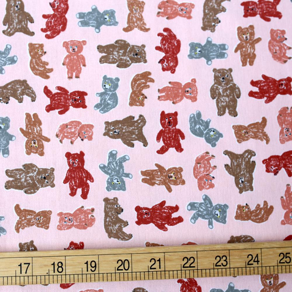 Kokka Kotorinuno Trikotri Kuma Kuma Cotton Linen Canvas - Pink - 50cm