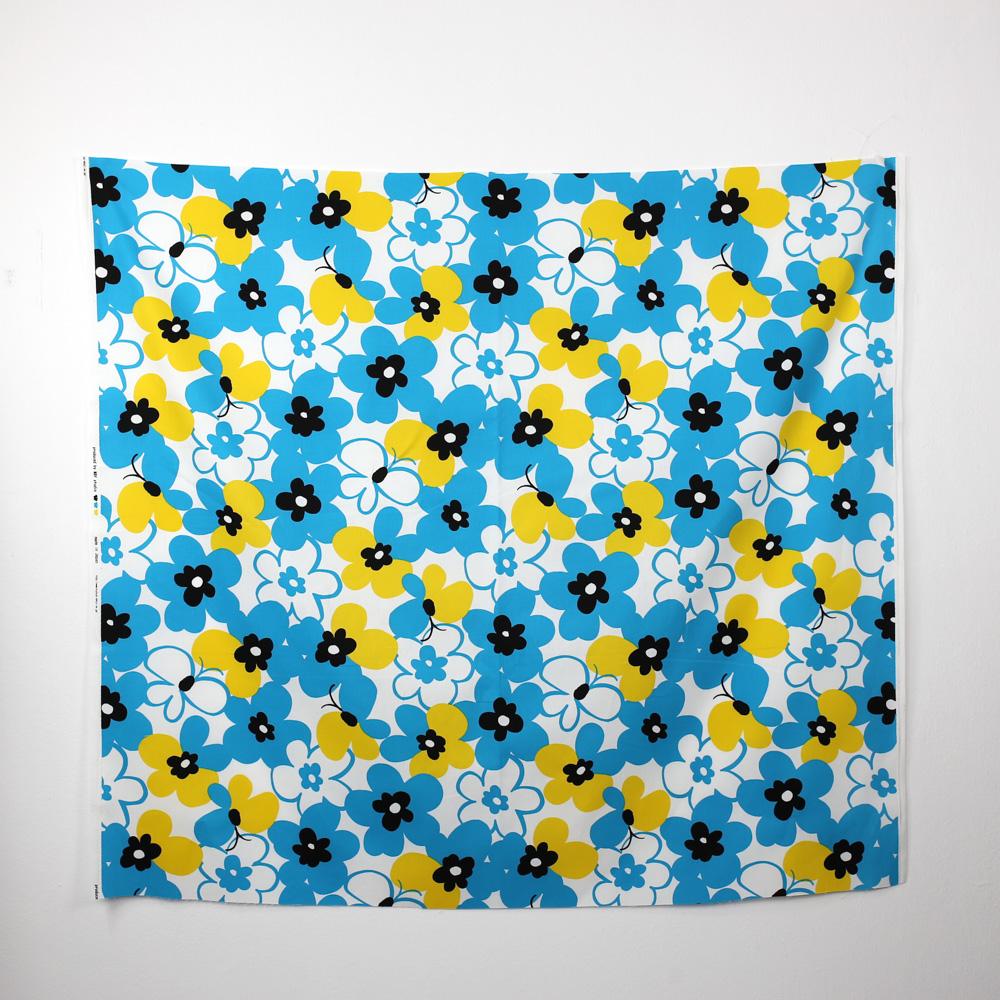 Hishiei Large Floral Cotton Canvas Oxford - Blue Yellow - 50cm