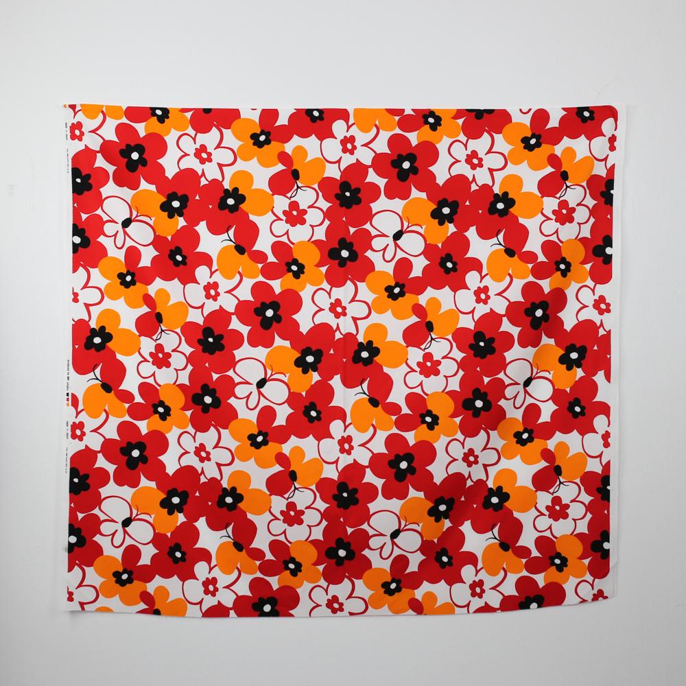 Hishiei Large Floral Cotton Canvas Oxford - Red Orange - 50cm