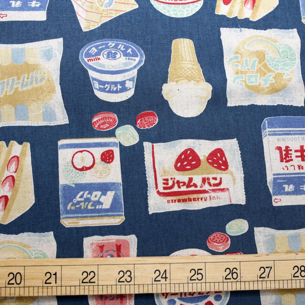 Kokka Retro Japan Food Cotton Oxford - Navy - 50cm