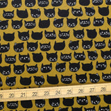 Hishiei Cats Faces 2 Cotton Canvas Oxford - Khaki - 50cm