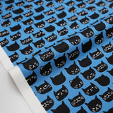 Hishiei Cats Faces 2 Cotton Canvas Oxford - Teal - 50cm
