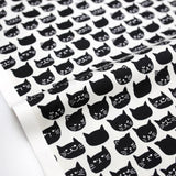 Hishiei Cats Faces 2 Cotton Canvas Oxford - Beige - 50cm