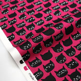 Hishiei Cats Faces 2 Cotton Canvas Oxford - Pink - 50cm