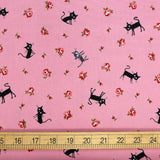 Hishiei Cats Cocoland Roses Cotton Canvas Oxford - Pink - 50cm