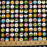 Warabi Birds Temari Sushi Ball Cotton Sheeting - Black - 50cm