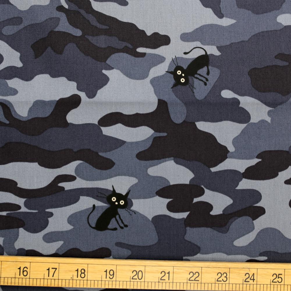 Hishiei Cats Cocoland Camouflage Cotton Canvas Oxford - Grey - 50cm