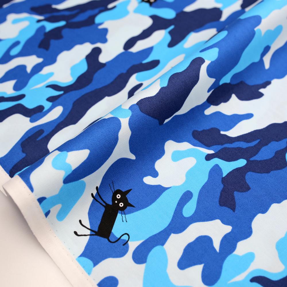 Hishiei Cats Cocoland Camouflage Cotton Canvas Oxford - Blue - 50cm
