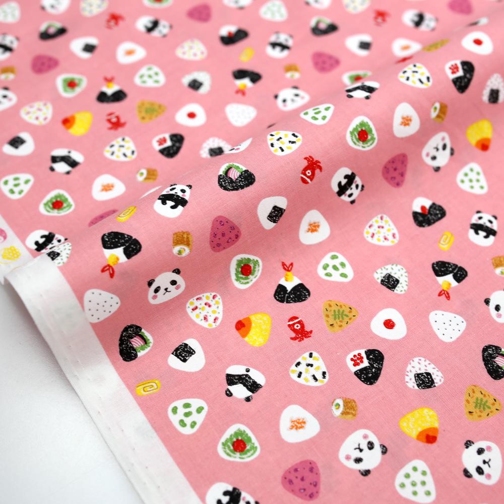Warabi Panda Onigiri Cotton Sheeting - Pink - 50cm