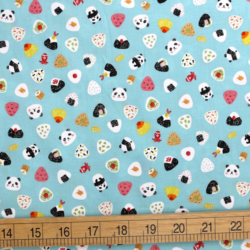 Warabi Panda Onigiri Cotton Sheeting - Teal - 50cm