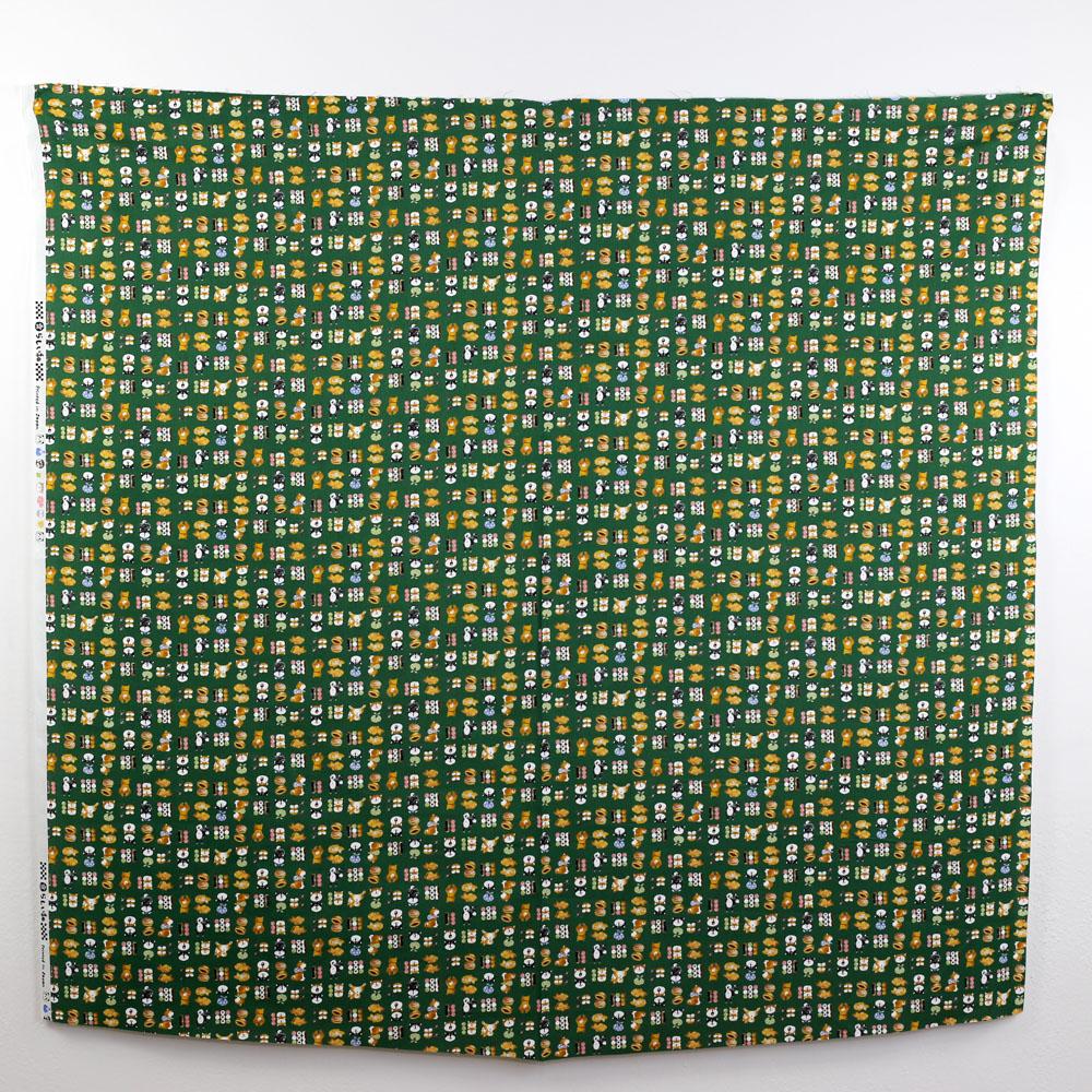 Warabi Shiba Inu Oden Cotton Sheeting - Green - 50cm