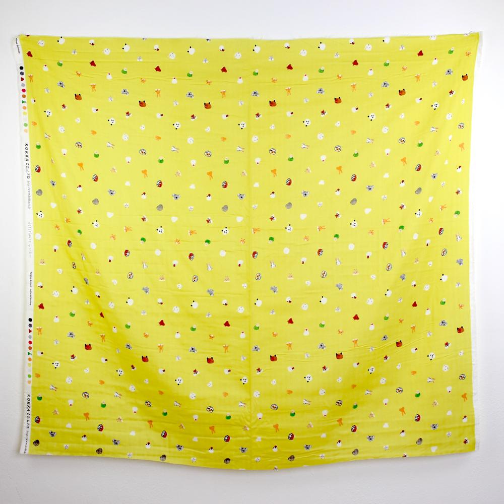 Kokka Kotorinuno by Trikotri Pom Pom Animals Double Gauze - Yellow - 50cm