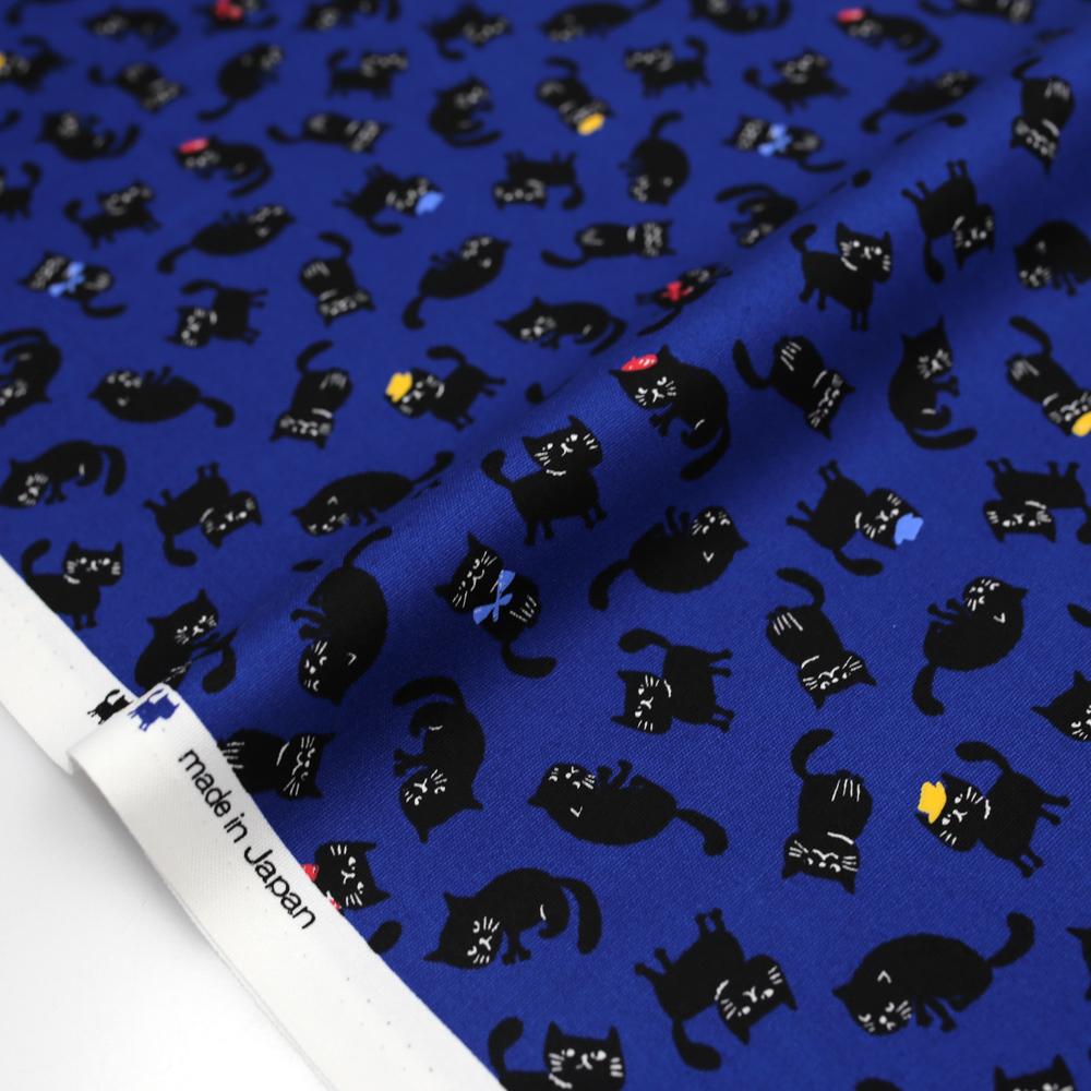 Hishiei Cats with Hats Cotton Canvas Oxford - Navy - 50cm