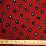 Hishiei Cats Faces 3 Cotton Canvas Oxford - Red - 50cm